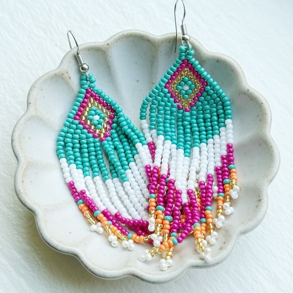 Tribal Fringe Beaded Earrings - Picture 3 of 9